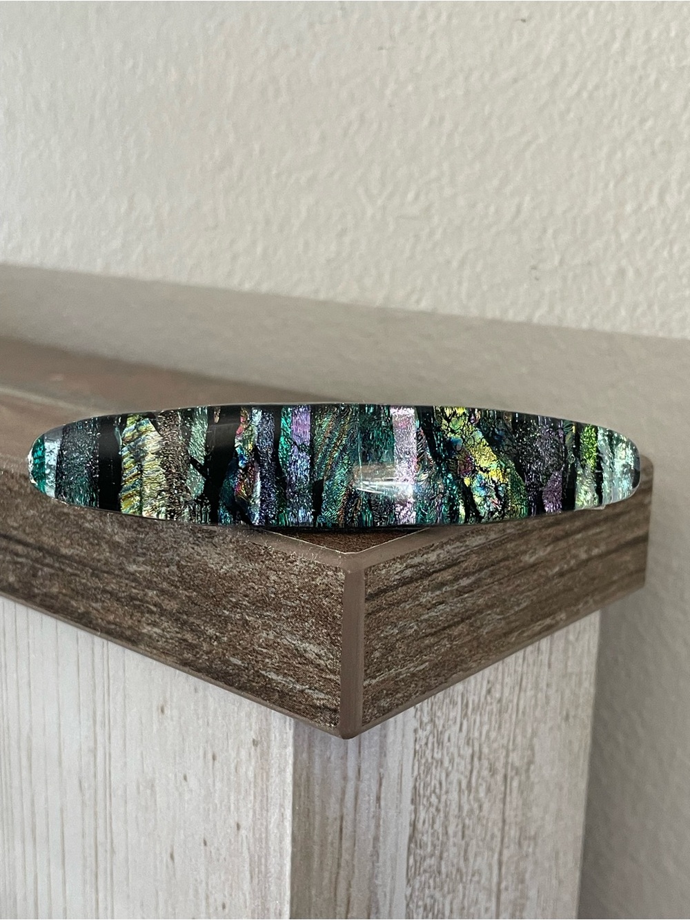Handcrafted Iridescent Glass Wall Art - Green & Purple